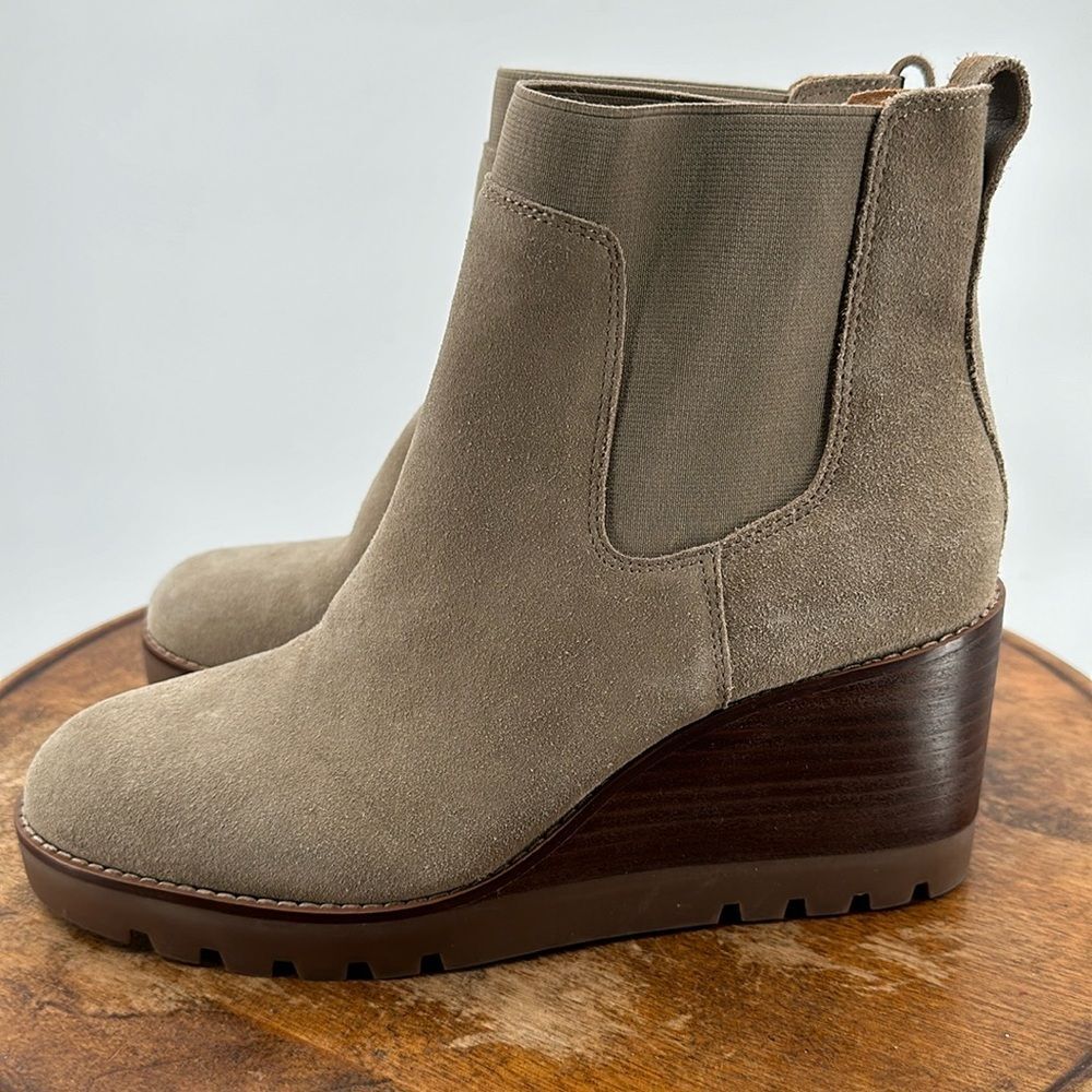 Crown Vintage Taupe Suede Wedge Booties